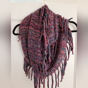 G Multicolored Woven Infinity Scarf with Fringe